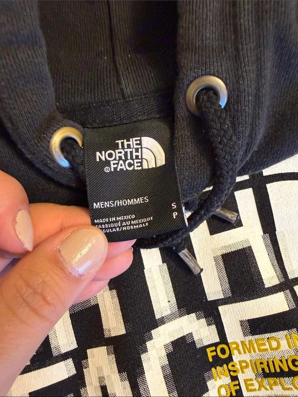 The North Face Black Hoodie with White Logo and Yellow Accent size small